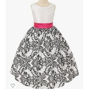 Kids Dream Girls White Fuschia Velvet Flocked Dress